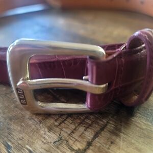 Lauren Ralph Lauren Burgundy Leather Belt with Silver Buckle